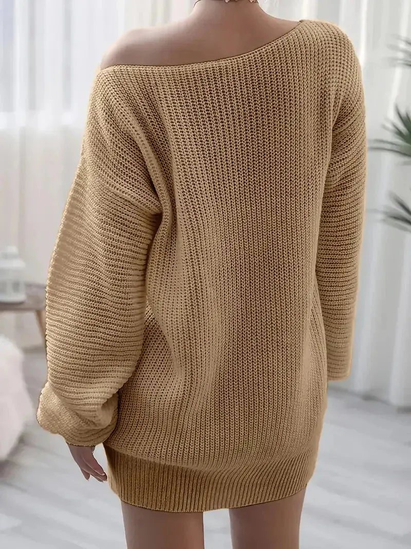 Wenkouban-Christmas Thanksgiving Gift New Year's Eve Dress party look inspos back to school dress  Loose Round Neck Solid Sweater Dress