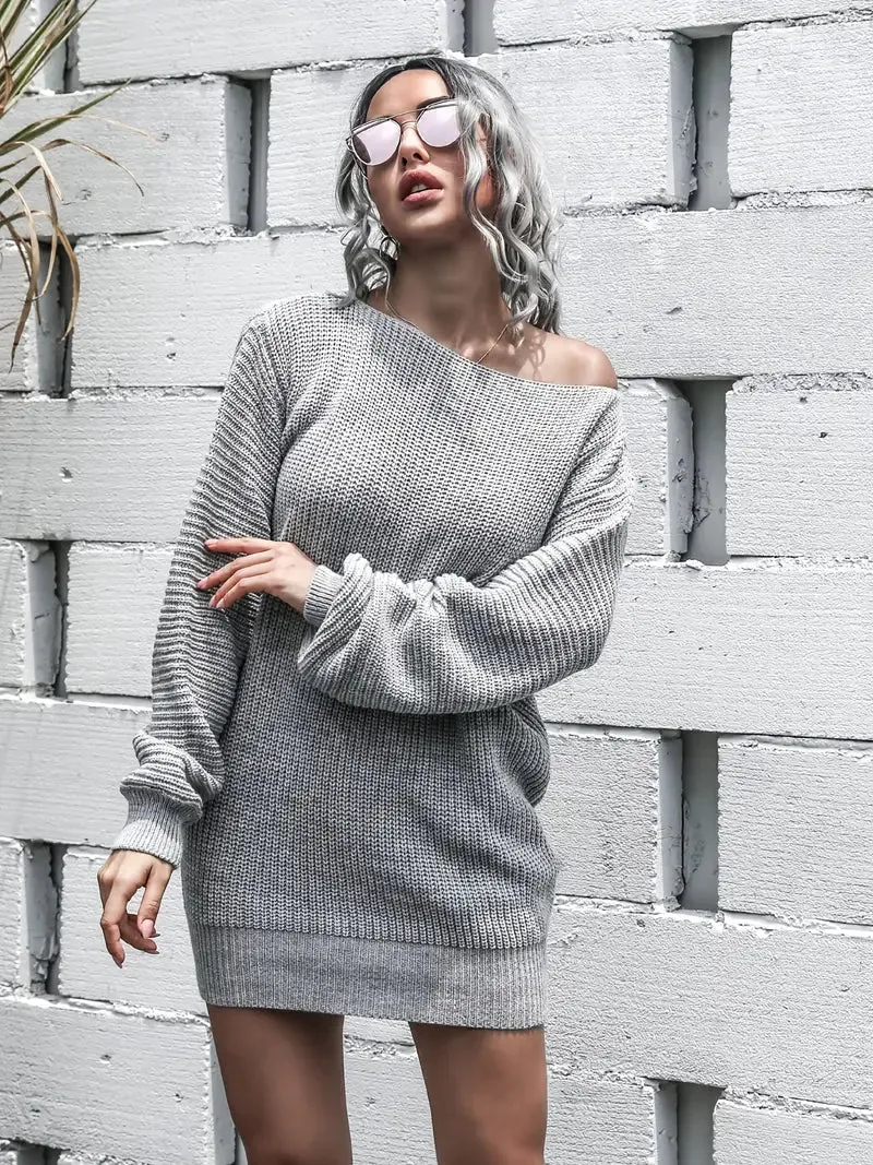 Wenkouban-Christmas Thanksgiving Gift New Year's Eve Dress party look inspos back to school dress  Loose Round Neck Solid Sweater Dress