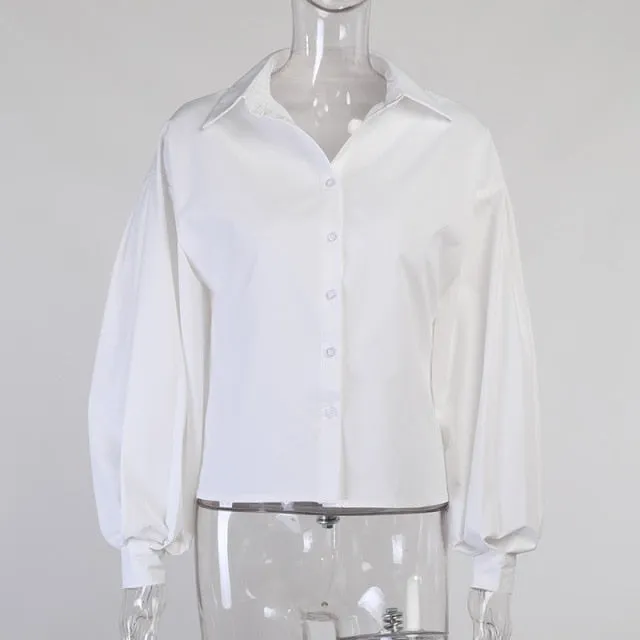 Women Blouse Shirt | Turn-Down Collar Shirt | Women Office Blouse | Office Ladies Shirt | Women Casual Shirt | Female Lantern Sleeve Shirt